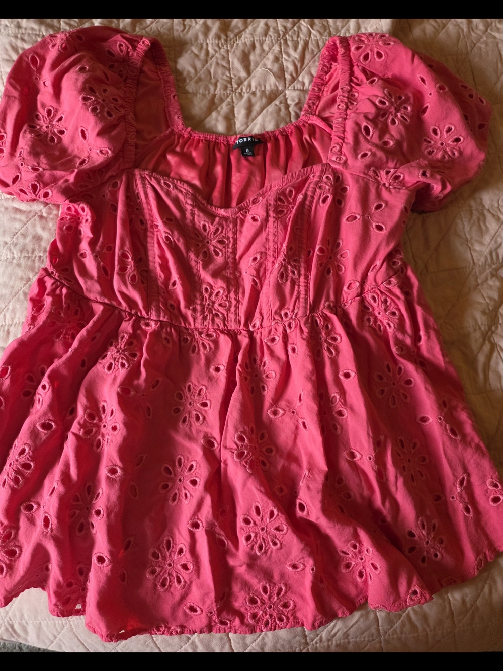 Torrid Hot Pink Eyelet Puff-Sleeve Peplum Blouse